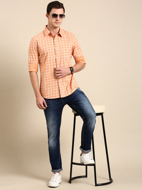 Orange Checks Full Sleeves Shirt